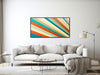 Large Mid-Century Canvas Wall Art - Framed Canvas Print - Geometric Abstract Panoramic Painting - Teal, Orange, Tan Stripes - &quot;DAYBREAK&quot;