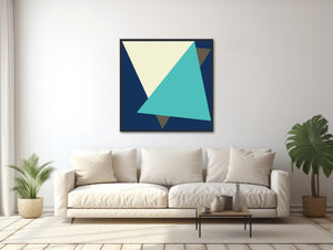 Blue Canvas Wall Art Aqua and Navy Blue Art Mid Century Retro Modern Wall Decor Minimalist Geometric Modern Art- &quot; Tuck &quot;