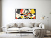 Large Mid-Century Canvas Wall Art - Framed Canvas Print - Midcentury Modern Retro Abstract Painting - Red, Yellow Back - &quot;DISTORTION&quot;