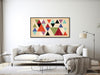 Large Mid-Century Canvas Wall Art - Framed Canvas Print - Geometric Abstract Panoramic Painting - Tan, Orange Triangles - &quot;TANGENT&quot;