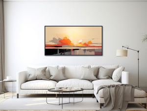 Abstract Landscape Painting - Framed Canvas Print - Modern Minimal Art - Contemporary Panoramic Art - Desert Earth Tones - &quot;AFTER THE STORM&quot;