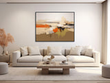 Abstract Landscape Painting - Framed Canvas Print - Modern Minimal Art - Beige and Orange Wall Art - Desert Earth Tones - &quot;DESERT VIEW 3&quot;