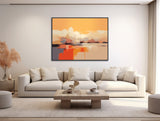 Abstract Landscape Painting - Framed Canvas Print - Modern Minimal Art - Beige and Orange Wall Art - Desert Earth Tones - &quot;WARM VISTA&quot;