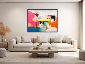 Mid-Century Architecture Art - Framed Canvas Print - Palm Springs Retro Wall Art - Mid Century Modern Abstract Painting - SUNNYSIDE ABSTRACT