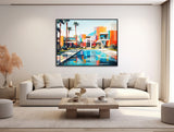 Mid-Century Architecture Art - Framed Canvas Print - Palm Springs Retro Wall Art - Mid Century Modern Abstract Painting -&quot;RETRO GEOMETRIC 2&quot;