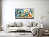 Mid-Century Botanical Still Life Painting - Framed Canvas Print - Boho Wall Art - Palm Springs Decor - Panoramic Artwork - &quot;CARNIVAL&quot;