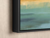 a painting hanging on a wall with a black frame