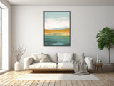 Large Minimal Abstract Landscape - Framed Canvas Wall Art Print - Colorful Modern Landscape Painting - Extra Large Art - &quot;MORNING MEADOW&quot;