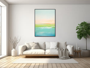 Coastal Abstract Artwork - Modern Seascape Painting - Nautical Framed Canvas Print - Ocean Wall Art - Large Coastal Beach Art - &quot;SEA BREEZE&quot;