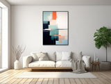 Large Abstract Canvas Wall Art - Modern Geometric Painting - Framed Canvas Print - Black, Teal, Orange - &quot;QUIET VOYAGE 2&quot;