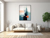 Large Abstract Canvas Wall Art - Modern Geometric Painting - Framed Canvas Print - Black, Teal, Orange - &quot;QUIET VOYAGE 1&quot;