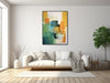 Abstract Expressionist Painting - Framed Canvas Print - Large Modern Wall Art - Teal, Green, Orange, Tan - Earth Tones - &quot;WARM SEASON&quot;