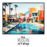 a painting of a modern art shop with palm trees