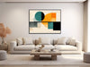 Large Geometric Minimal Wall Art - Framed Canvas Print - Modern Abstract Painting - Teal, Orange, Beige, Black - &quot;TRANQUIL BALANCE 1&quot;