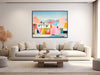 Mid-Century Architecture Art - Framed Canvas Print - Palm Springs Retro Art - Mid Century Modern Abstract Painting - &quot;MID-CENTURY RETREAT 2&quot;