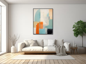 Large Minimal Wall Art - Modern Abstract Painting - Framed Canvas Print - Beige, Orange, Teal - &quot;PASTEL PALLET 2&quot;