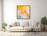 Abstract Canvas Painting - Large Minimal Wall Art - Framed Canvas Print - Modern Expressionist - Blue, Yellow, Peach - &quot;COLOR CHAOS 2&quot;