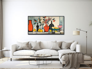 Mid-Century Botanical Still Life Painting - Framed Canvas Print - Boho Wall Art - Palm Springs Decor - Panoramic Artwork - &quot;SPANISH HUES&quot;