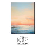 a painting of a sunset over the ocean