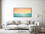 Coastal Abstract Artwork - Modern Seascape Painting - Panoramic Framed Canvas Print - Nautical Wall Art - Large Beach Art - &quot;WATER&#39;S EDGE&quot;