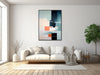 Large Abstract Canvas Wall Art - Modern Geometric Painting - Framed Canvas Print - Black, Teal, Orange - &quot;QUIET VOYAGE 3&quot;