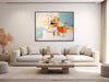 Large Abstract Canvas Wall Art - Framed Canvas Print - Modern Abstract Painting - Blue, Beige, Orange - &quot;HARMONY 1&quot;