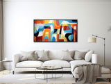 Mid-Century Modern Geometric Wall Art - Framed Canvas Print - Modern Abstract Painting - Bold Colors  - &quot;PRISMATIC CHAOS&quot;