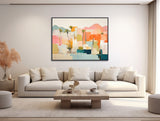 Mid-Century Architecture Art - Framed Canvas Print - Palm Springs Retro Art - Mid Century Modern Geometric Painting - &quot;SUNSHINE OASIS&quot;