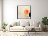 Abstract Minimal Wall Art - Large Abstract Painting - Framed Canvas Print - Modern Expressionist - Beige, Red, Black  - &quot;MINIMAL MAGIC 2&quot;