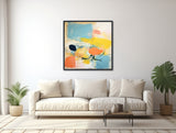 Abstract Canvas Painting - Large Minimal Wall Art - Framed Canvas Print - Modern Expressionist - Blue, Yellow, Peach - &quot;COLOR CHAOS 1&quot;