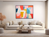 Large Minimal Pastel Painting - Modern Abstract Wall Art- Framed Canvas Print - Pink, Peach, Blue, Yellow - &quot;COLOR BALLET 2&quot;