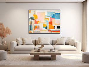 Mid-Century Architecture Art - Paper Print or Framed Canvas - Palm Springs Home - Geometric Mid Century Painting - &quot;MID-CENTURY METRO 1&quot;