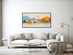 Mid-Century Architecture Art - Palm Springs Home Art  - Desert Abstract Painting - Mid Century -  Panoramic Canvas Print - &quot;RETRO VISTA&quot;