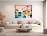 Mid-Century Architecture Art - Palm Springs Home Art - Colorful Retro Abstract Painting - Framed Canvas Print - &quot;MID-CENTURY SPECTRUM&quot;