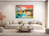 Mid-Century Architecture Art - Palm Springs Home Art - Colorful Retro Abstract Painting - Framed Canvas Print - &quot;RETRO GEOMETRIC 4&quot;