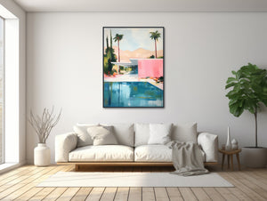 Mid-Century Architecture Art - Paper Print or Framed Canvas - Palm Springs Retro Home Art - Mid Century Modern Painting - &quot;POOLSIDE&quot;