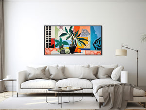 Boho Still Life Painting - Tropical Wall Art - Colorful Mediterranean Abstract - Giclee Paper or Framed Canvas Print  - &quot;MORNING STILL LIFE&quot;