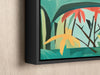 a painting on a wall of a tropical scene