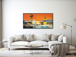 Mid-Century Architecture Art - Palm Springs Home Art  - Desert Abstract Painting - Mid Century -  Panoramic Canvas Print - &quot;ATOMIC SUNSET&quot;