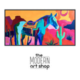 a painting of a horse in the desert