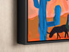 a painting of a dog and a cactus on a wall