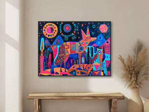 Southwestern Wall Art - Abstract Coyote Boho Painting - Colorful Western Decor- Framed Canvas or Giclée Print - &quot;MOONLIGHT HOWL&quot;