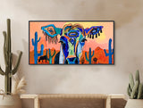 Southwestern Wall Art - Colorful Cow Painting - Western Decor - Panoramic Landscape - Framed Canvas or Giclée Print - &quot;SUNDOWN SWEETNESS&quot;