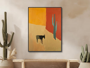 Southwestern Wall Art  - Modern Minimal Western Decor - Large Framed Canvas or Giclée Print - Landscape Cactus Painting - &quot;CANYON ROAD 2&quot;