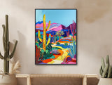 Desert Landscape Painting - Southwestern Wall Art - Western Decor - Colorful Panoramic - Framed Canvas or Giclée Print - &quot;SAGUARO RIDGE&quot;