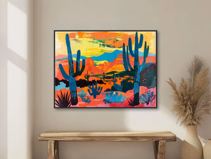 Western Desert Print - Cactus Landscape - Retro Southwestern Decor - Midcentury Art - Framed Canvas or Giclée Print - &quot;NAVAJO PASS&quot;