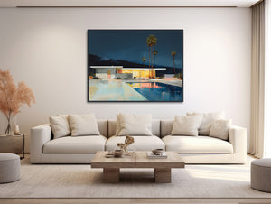 Mid-Century Architecture Art - Palm Springs Retro Wall Art - Giclée Paper or Canvas - Modern Abstract Painting - &quot;MID-CENTURY NIGHTS 2&quot;