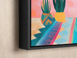 a painting of a potted plant on a wall