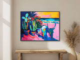 Southwestern Wall Art  - Colorful Western Decor - Bull and Cactus Painting - Framed Canvas or Giclée Print - &quot;BEACHSIDE BULL&quot;