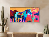 Southwestern Wall Art - Colorful Horse Painting - Western Decor - Panoramic Desert Landscape - Framed Canvas or Giclée Print - &quot;SADDLE UP&quot;